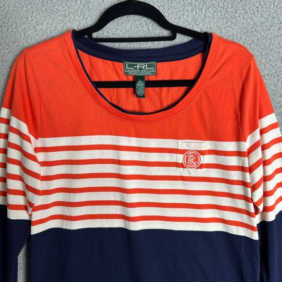 Ralph Lauren Active Preppy Stripe Top Navy Orange Large Y2K - Picture 5 of 8